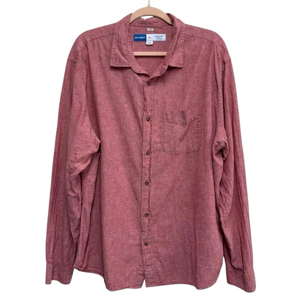 Old Navy Linen Blend Button Up Shirt XXL Tomato Juice Red